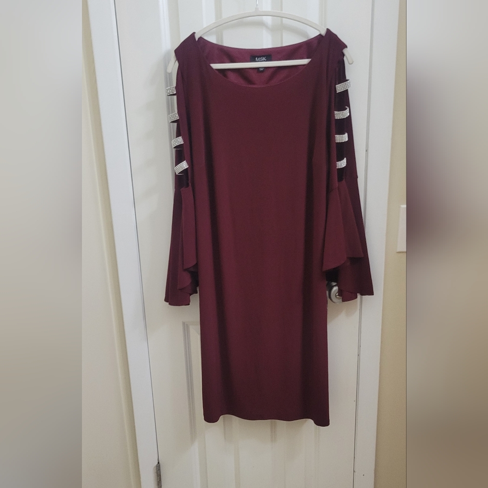 MSK Burgundy Long Sleeve Dress with Silver Details